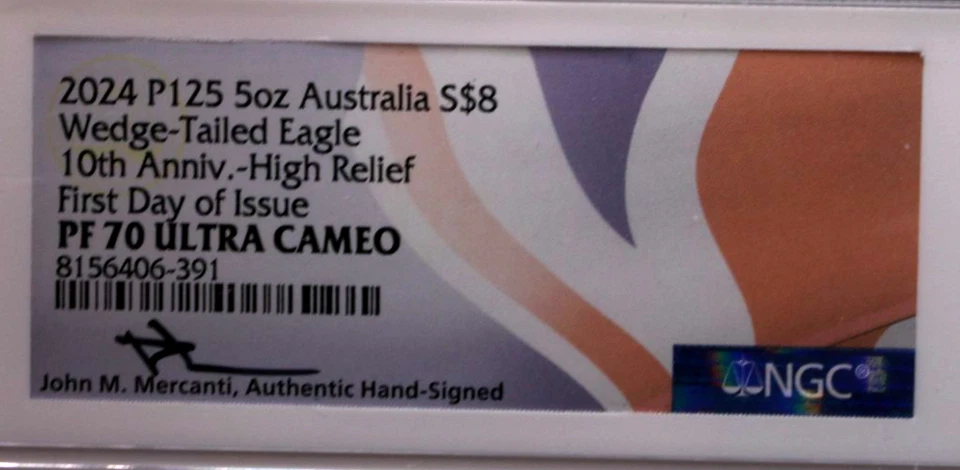 5oz Australia NGC Proof PF70 Privy Hand Signed High Relief Low Mintage WT-Eagle - Image 3 of 4