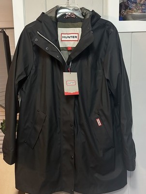 Hunter Women's Acacia Waterproof Hooded Black Jacket  Zip Button L $5 Shipping 