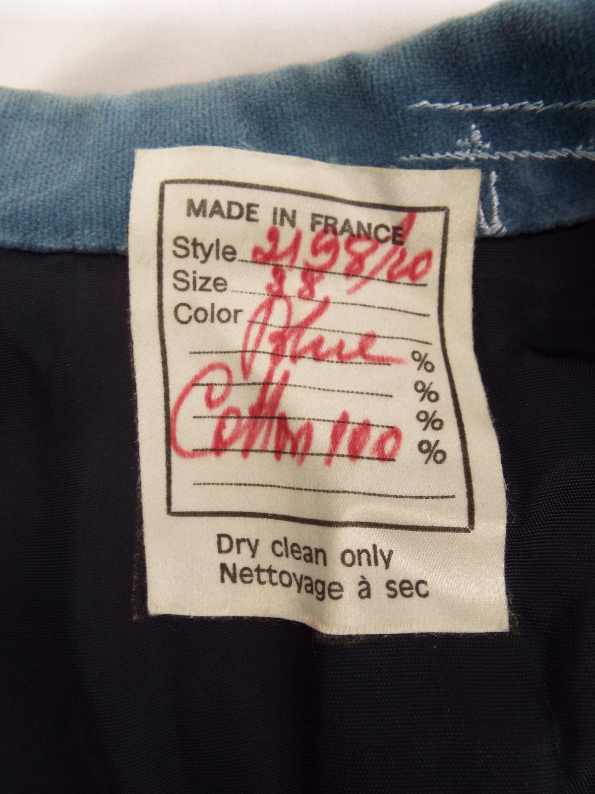 Vintage 1970s De Noyer Blue Cotton Velvet Pant Suit 38 Wolf Lamb James Borynack