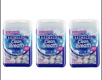 Lot Of 3 Mentos Clean Breath Sugarfree Hard Mint, 150pc, Intense Peppermint