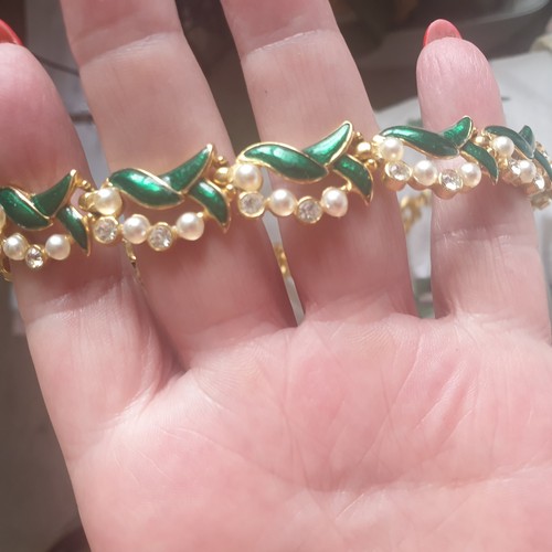 Collar Gargantilla De Colección Musee Des Arts Decoratifs París Esmalte Verde Perlas Diamante - Imagen 5 de 10