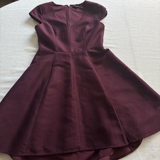 Halston Heritage Cap Sleeve Fit & Flare Hi-Lo Dress Burgundy Sz 6