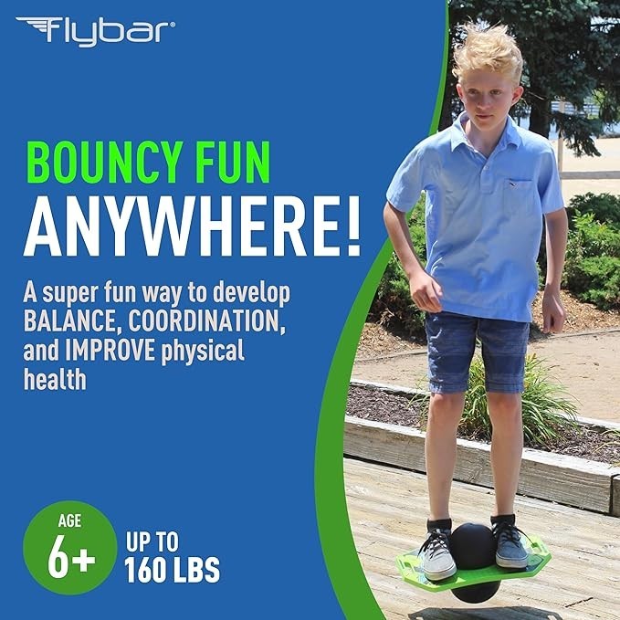 Flybar Pogo Trick Ball – Balance Bounce Board for Kids 6+, Pump Included