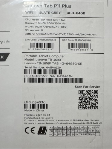 ✅LENOVO TAB P11 PLUS 4GB + 64GB. MEDIATEK HELIO G90T GRIGIO ARDESIA ZA940055SE - Afbeelding 8 van 9