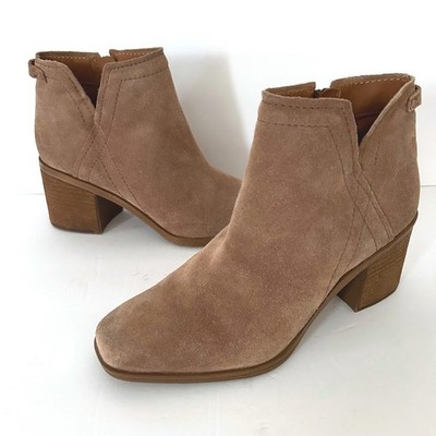 Zodiac Larsen Ankle Boots Womens 10 Brown Suede Block Heel V-Cutout Side Zip EUC