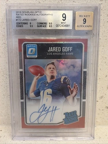 2016 Donruss Optic Jared Goff RC Auto Red 29/50 BGS 9