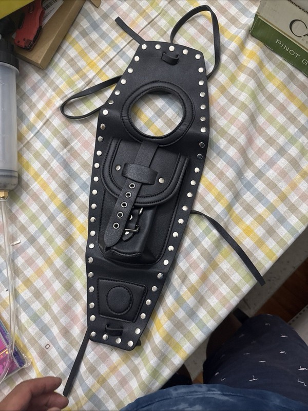  Motorcycle Fuel Bag, Panel Bag Gas Pad Cover Black Artificial Leather Fit for 