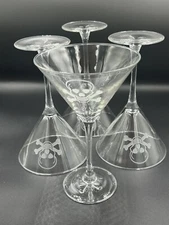Skull And Bones Martini Glasses set Of 4 Halloween Fun New In Box  Rolf Glass Co