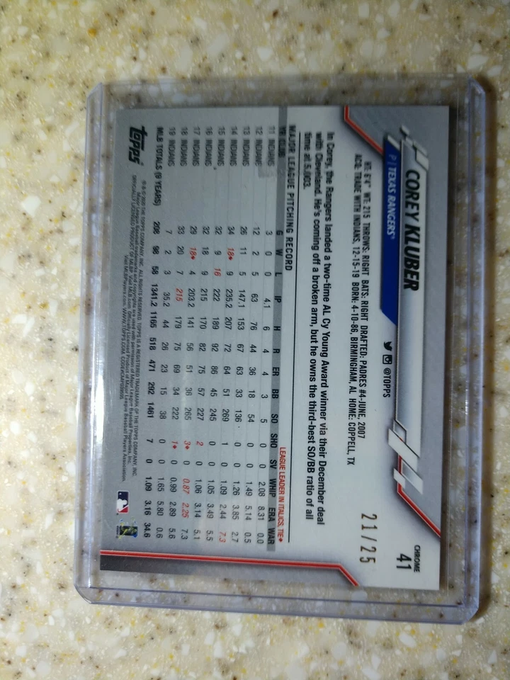 Corey Kluber 2020 Topps Chrome #41 Orange Refractor /25 & Gavin Lux RC STATUS - Image 4 of 4