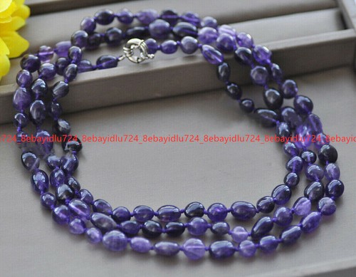 Natürlicher 8-10 mm Lila Amethyst Unregelmäßig Freiform Edelstein Perlen Halskette 16-72 Zoll - Bild 9 von 12