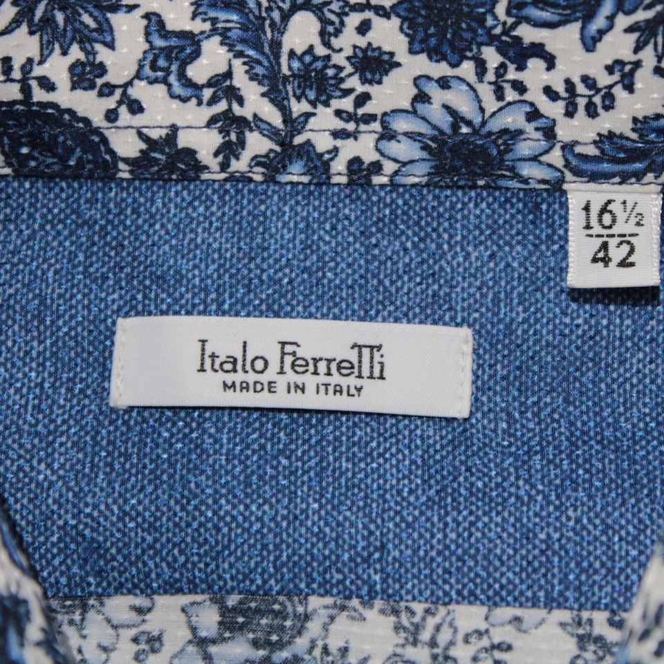 Camisa de vestir Italo Ferretti nueva con etiquetas talla 16,5 42 azul cachemira seda mezcla de algodón Foto 3 de 4