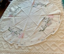 Vintage hand embroidered table tablecloth with floral designs round 41 PC