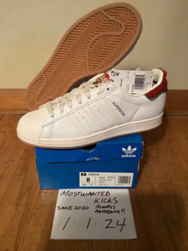 DS 2021 Adidas Superstar Cloud White Fuzzy Carpet Red Men’s Sz 8 - Picture 1 of 10