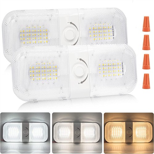 12V LED RV Interior Ceiling Light Boat Fixture Camper Trailer Double Dome Frost - Photo 2/8