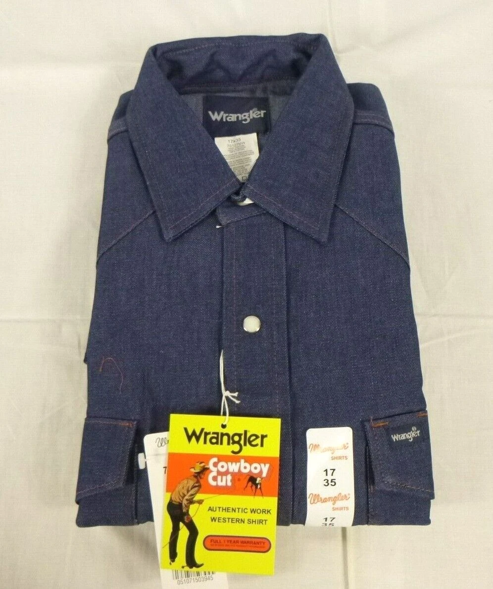 NWT Wrangler Cowboy Cut Rigid Denim Western Work Shirt Size 17x35
