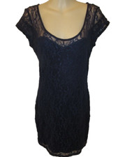 GUESS Round Sweetheart Neckline Fitted Lace Navy Dress S New