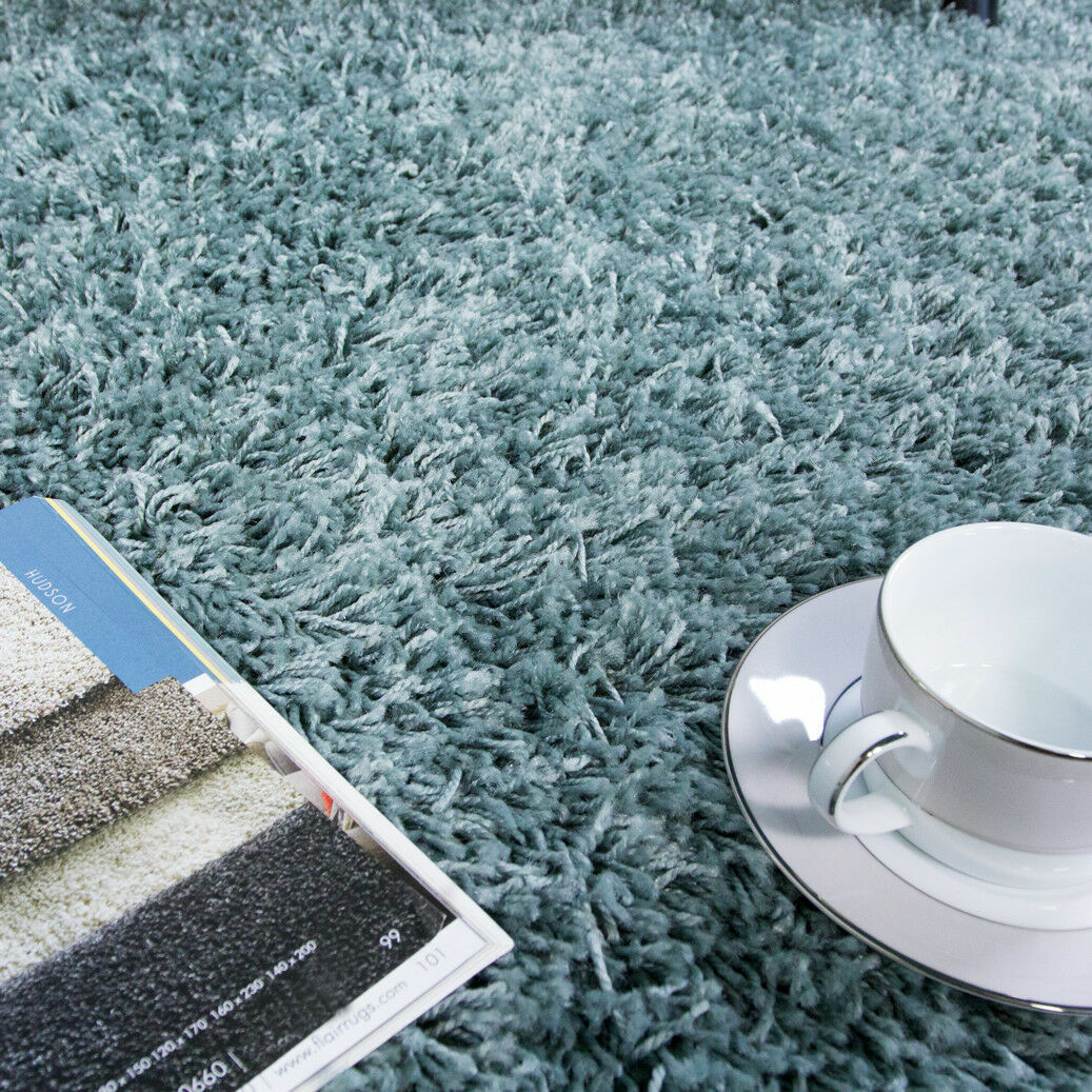 Soft Warm Shaggy Duck Egg Blue Rugs Thick Fluffy Bedroom Cosy Area Mats