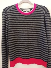 Tommy Hilfiger XL 42" Lambswool Angora Sweater Gray Black Stripes Made In Japan