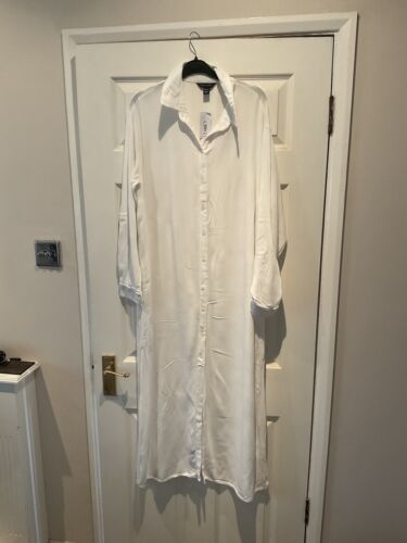 Bnwt New Look white Shirt midi dress side split Size M 10 Adjustable Sleeves - Picture 1 of 9