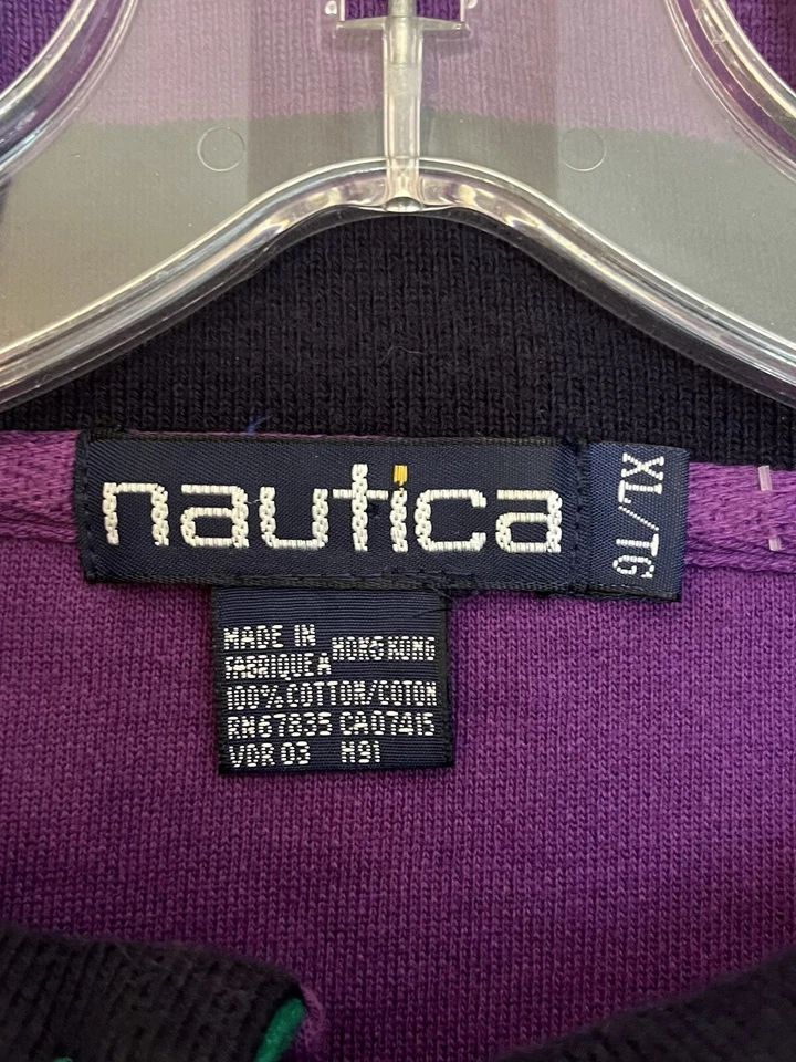 Vintage 90s NAUTICA Sweatshirt Men's XL 1/4 Zip Green Purple Pullover Sweatshirt - Image 4 of 4