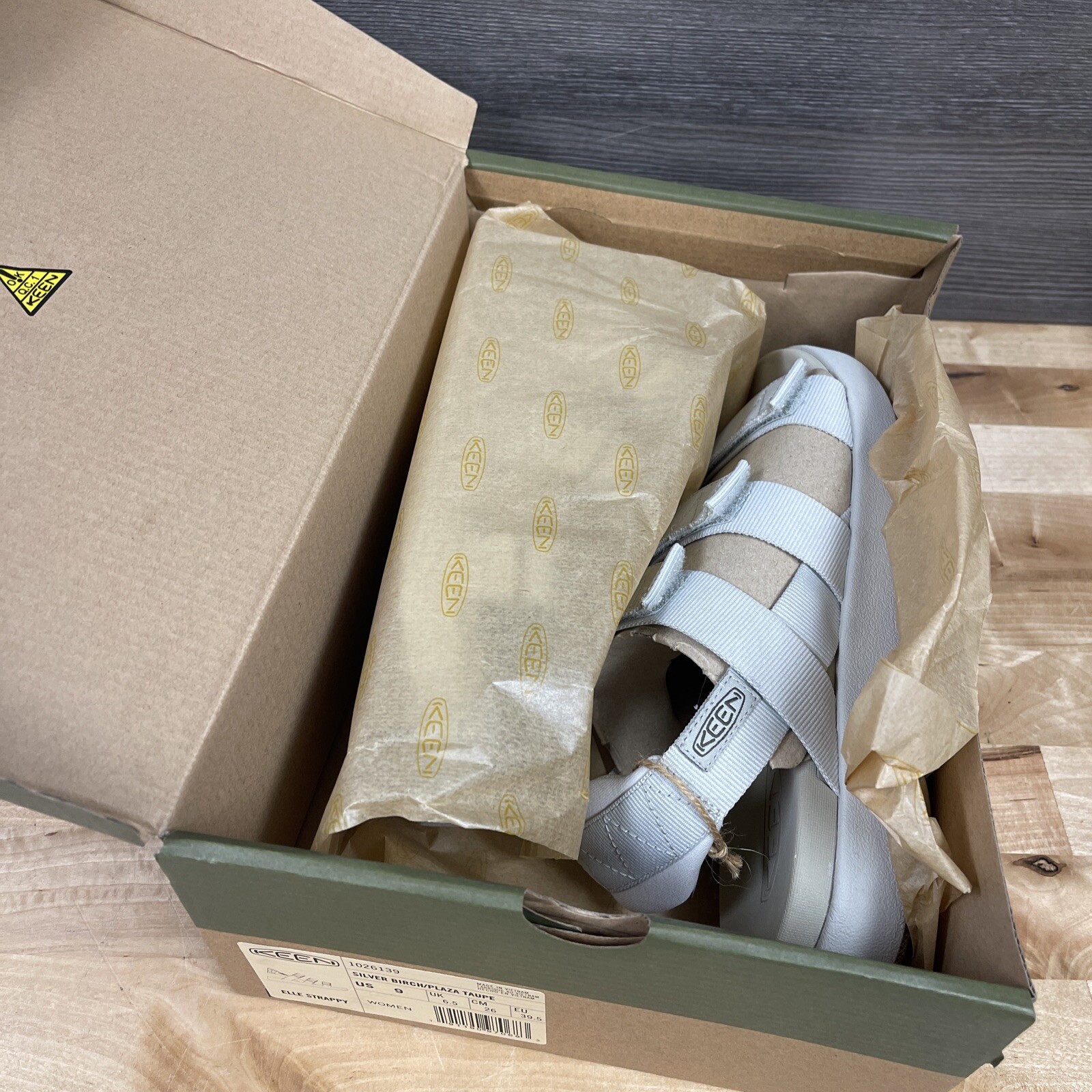 Sandali donna Keen argento talpa Elle con cinturino taglia 9 nuovi
