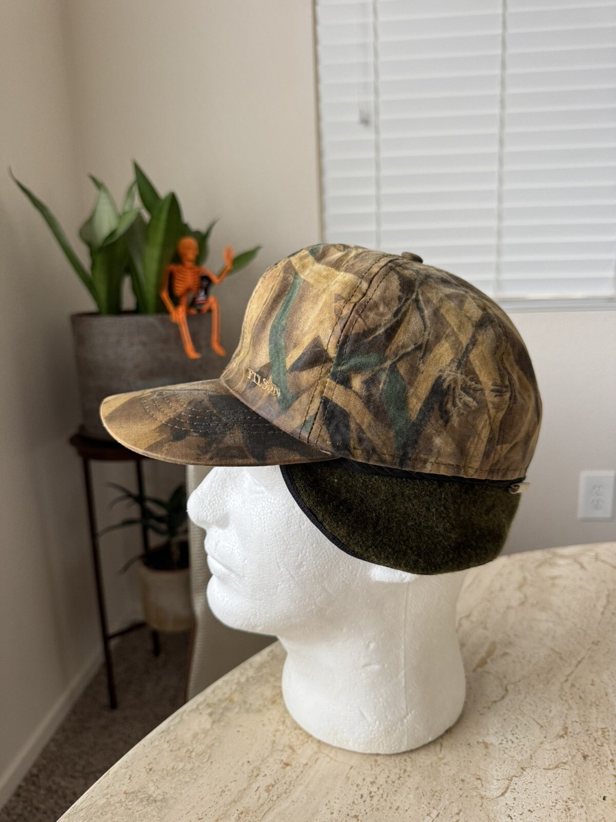 Filson Vintage Insulated Tin Cloth Hat Wool Ear Flaps Hunting Duck