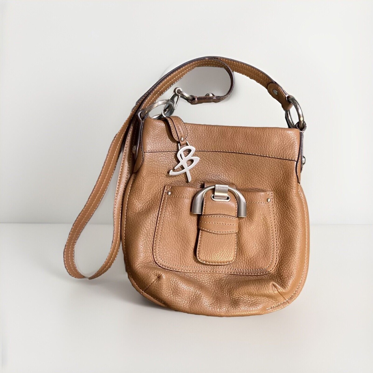 B Makowsky Womens Brown Leather Zip Top Shoulder Crossbody Bag Small