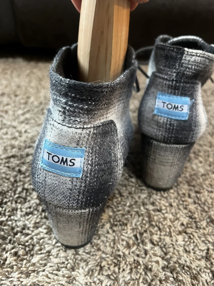 Zapatos botín de cuña Toms para mujer talla 8W negro gris mezcla de lana a cuadros 300912 Foto 2 de 4