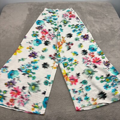 Desigual Wide Leg Daniela Trouser Pants Womens S White Multicolor Floral Artsy