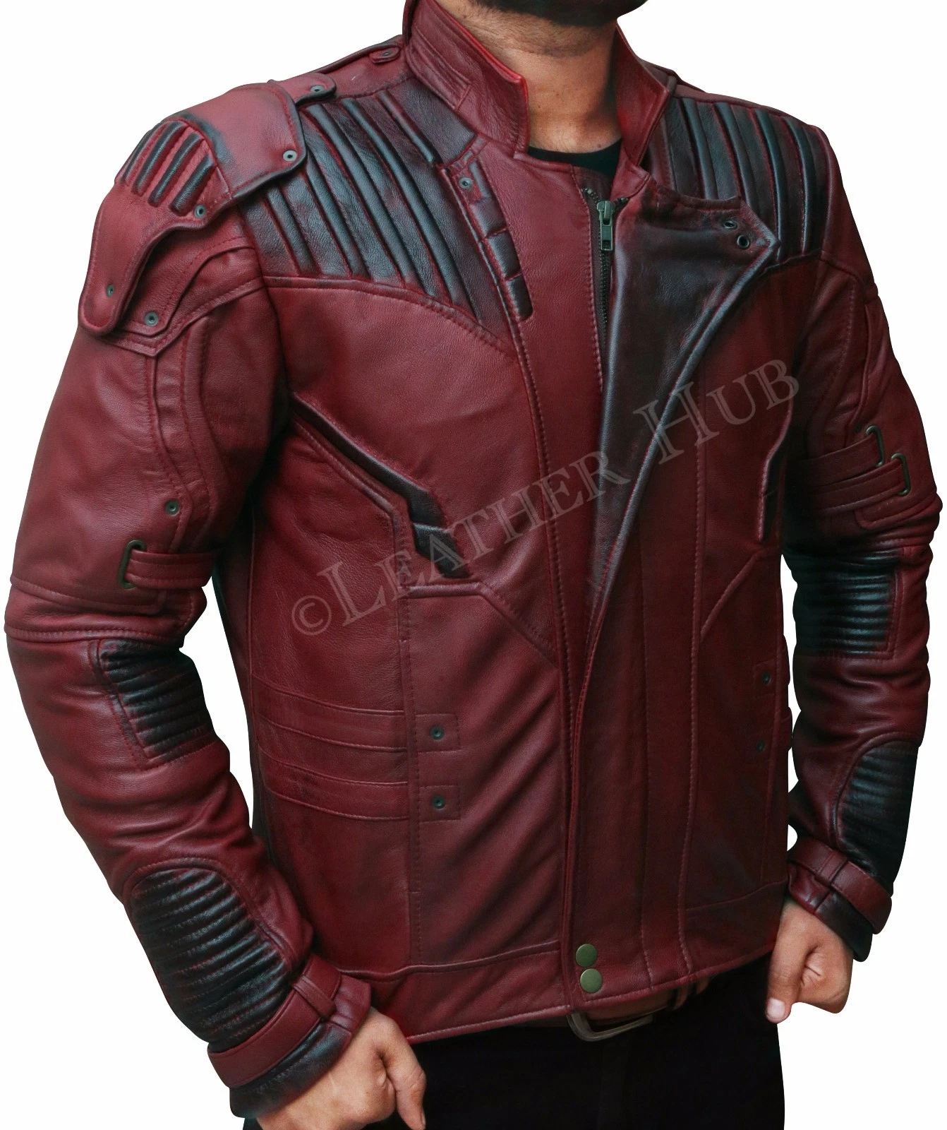 Guardians of the Galaxy 2 Star Lord Chris Pratt Maroon Real Leather Jacket image 1