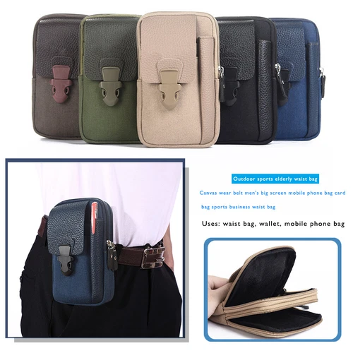 Canvas Men Waist Belt Bags Business Sports Casual Male Zip Mobile Phone Pouch - Picture 4 of 39
