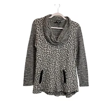 Style & Co Cheetah Animal Print Gray Cowl Neck Pullover Sweater Womens Size PM