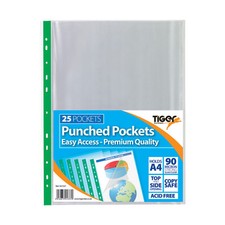 Image of 25 Premium Quality A4 Easy Access Punched Pockets (Open Top Only)