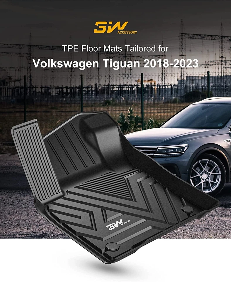 3W Floor Mats for Volkswagen Tiguan 2018-2024 TPE Car Floor Liners All Weather - Image 2 of 4