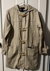 Denim & Co Barn Coat Fleece Blanket Lined Medium Toggle Hooded Long Khaki Jacket