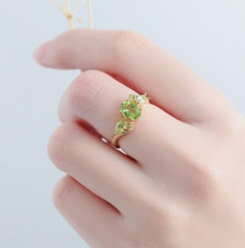 Natural Oval Cut Peridot 14K Yellow Gold Plated Silver Vintage Engagement Ring
