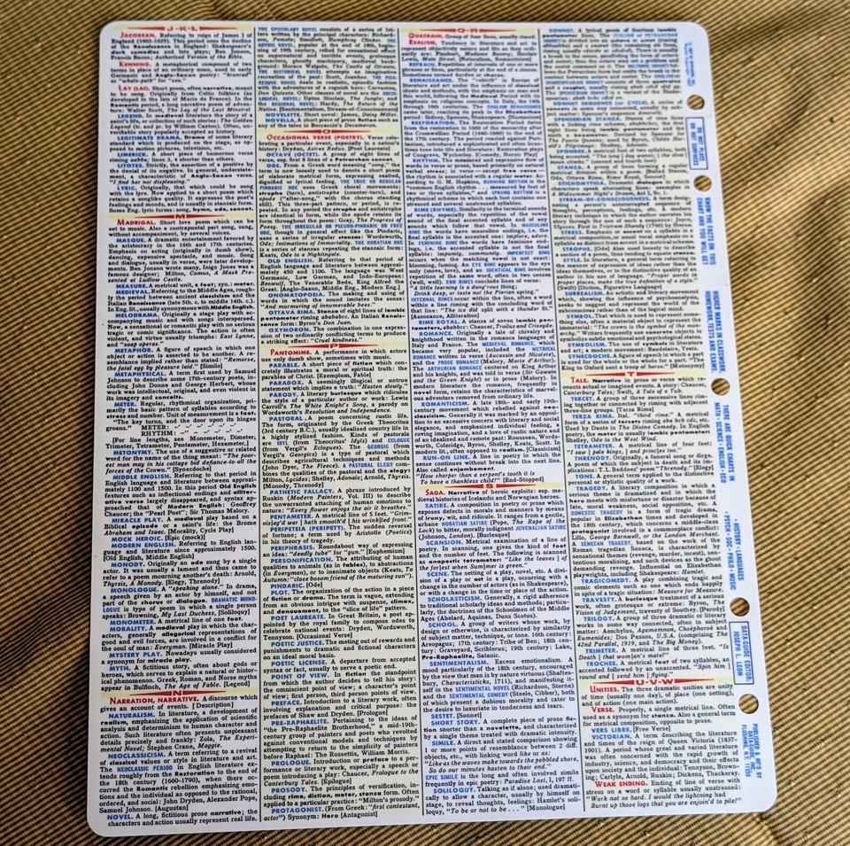 Literature Vocabulary Summary & Instant Reference Data Guide Plastic ...