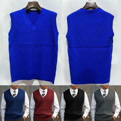 Men's Slim Fit V-Neck Sweater Vest Pullover Sleeveless Sweaters Cable Knitted US - Imagen 3 de 16