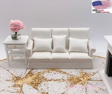 1/12 Casa de Muñecas Miniatura Blanco Granja Sillón Tela Doble Sofá Sofá Modelo