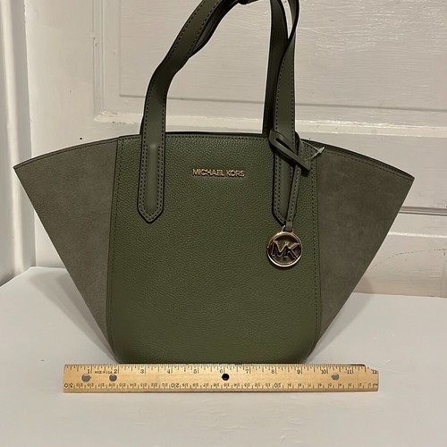 Michael Kors Portia Small Bucket Purse Army Green Pebbled Leather w/ Suede NWT - Picture 9 of 12