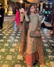 New Launch Pista Green Faux Georgette Palazzo Suit With Dupatta For Festival