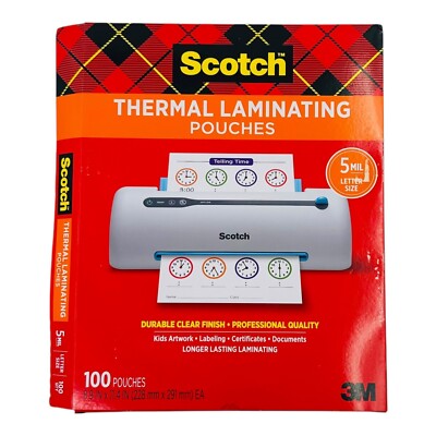 100 Pouches Scotch Letter Size Thermal Laminating Pouches 5mil 8.9'' x 11.4''