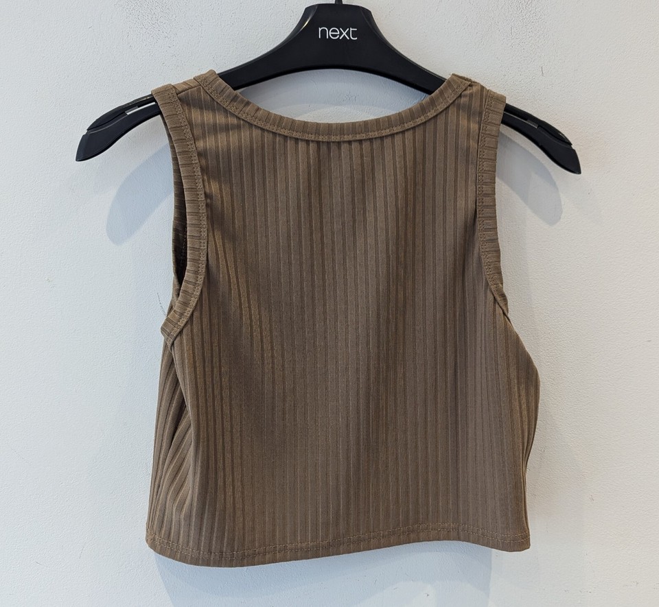 Shein Ladies Ribbed Stretchy Cropped Vest Top Brown Size Large