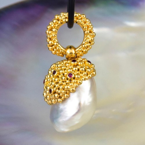 Originale South Sea Pearl Pendant, Oro Vermiglio Argento Sterling & Ruby 12.47 G - Foto 10 di 12