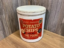 Vintage A&P Jane Parker Potato Chips Can Tin 1lb Size Empty Can, K5