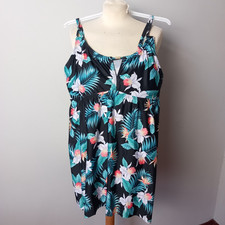 Women's Yours Swimsuit Swimdress Skirt Black green floral UK Size 18