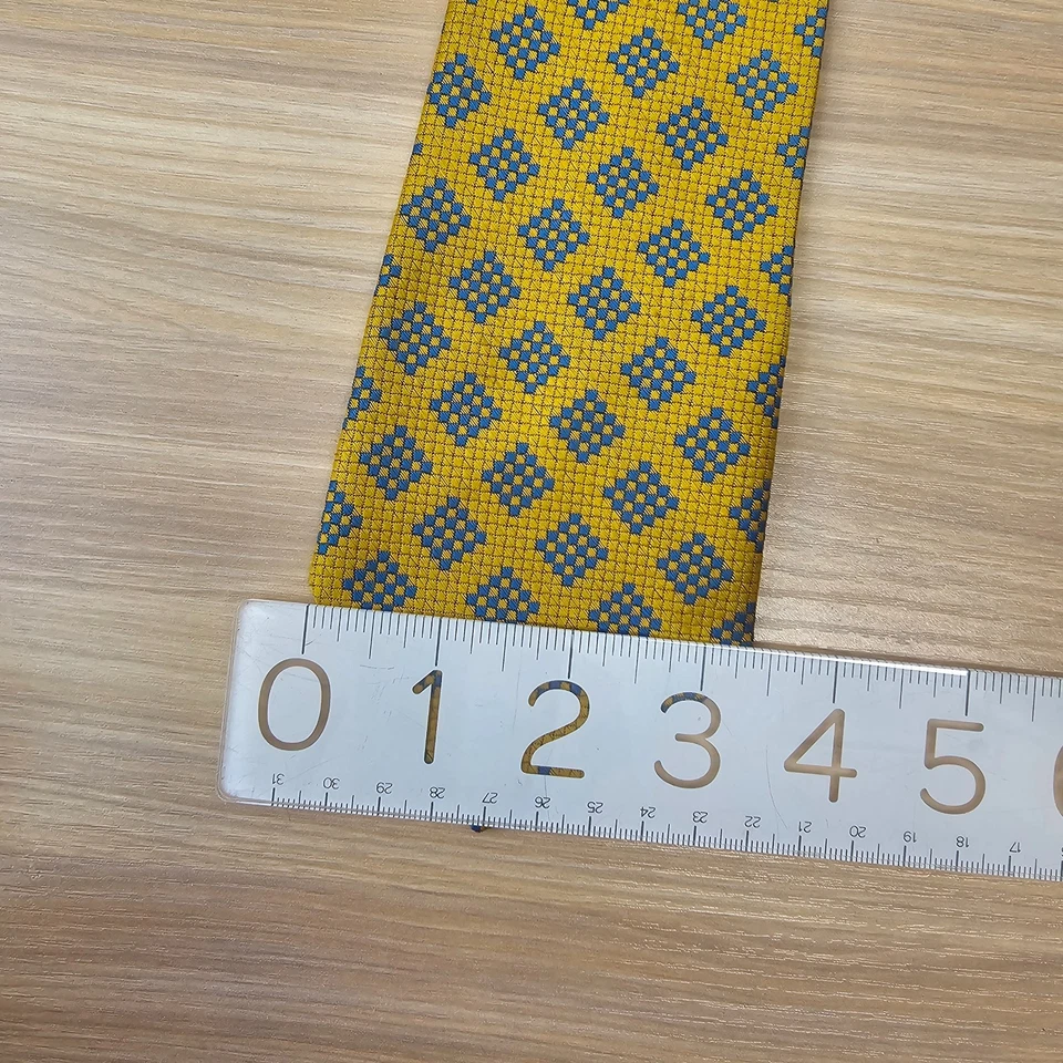 Винтажный 70-х галстук мужской HABANDS желтый синий мини чек жаккард смелый Funky MCM - Изображение 4 из 4