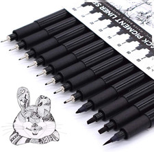 Fineliner Drawing Pens Black Waterproof 12 Pack