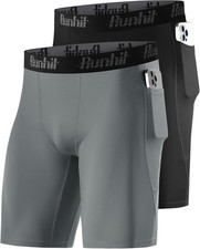 2 Pack Mens Compression Shorts with Pockets 9" Performance Spandex Underwear Spo
