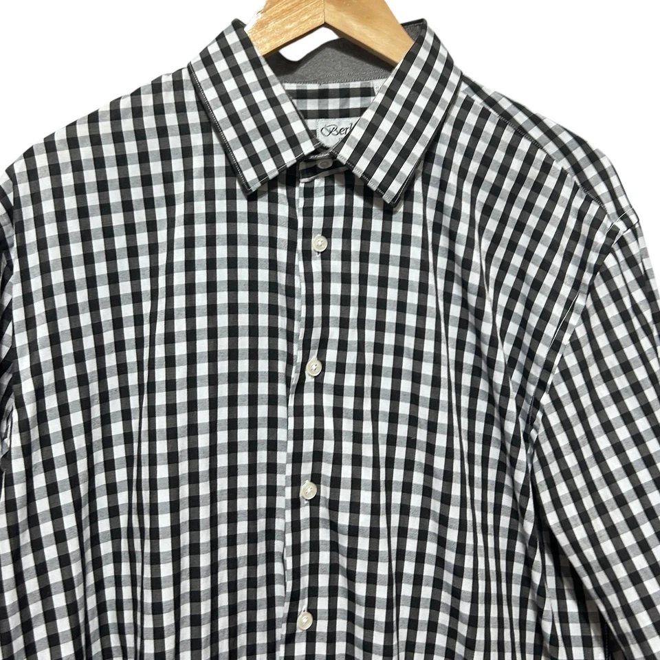 Berlioni Italy Comfort Fit XL Long Sleeve Black White Gingham Check Dress Shirt - Image 3 of 4
